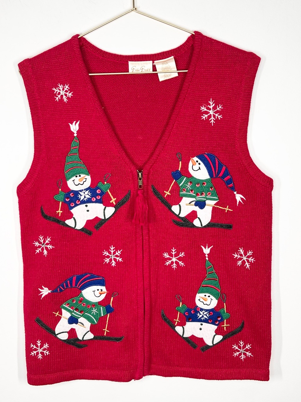 VTG Bobbie Brooks Christmas Snowman Sweater Zip Up Vest Small 4/6